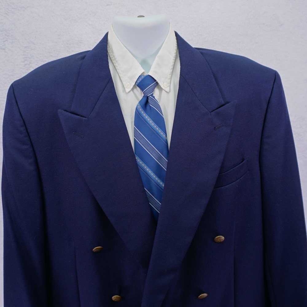 Oscar De La Renta Blue Wool 6 Gold Button Peak Lapel Blazer 44L / Slim Fit 46L